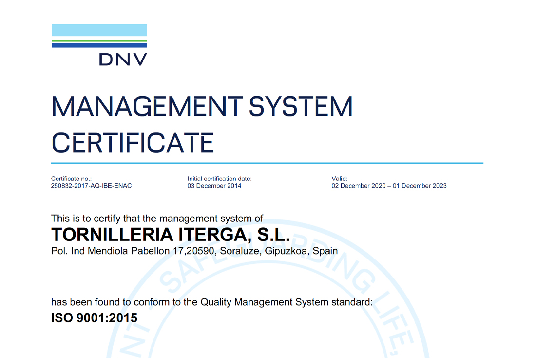 Iterga ISO 9001 2015 Management System Certificate
